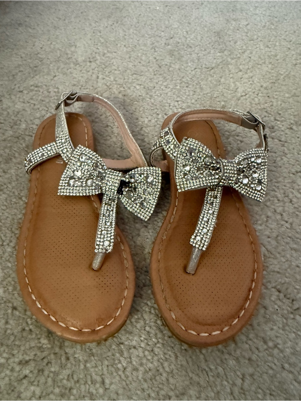MIA Girls Tan Sandals with Rhinestone Bow